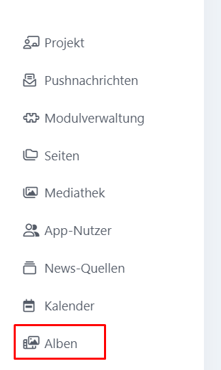 Bereich "Alben" im CMS