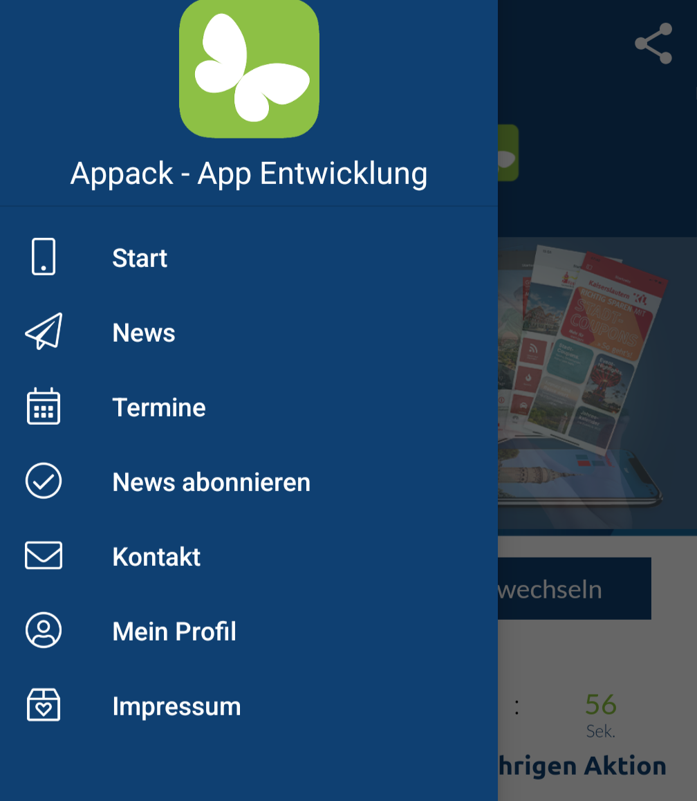 App Menü bei einem Android-Gerät