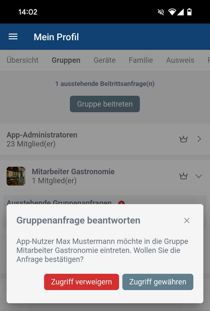 Anfrage zum Gruppenbeitritt (1): Gruppenleitungsansicht in App