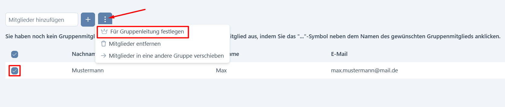Festlegen der Gruppenleitung