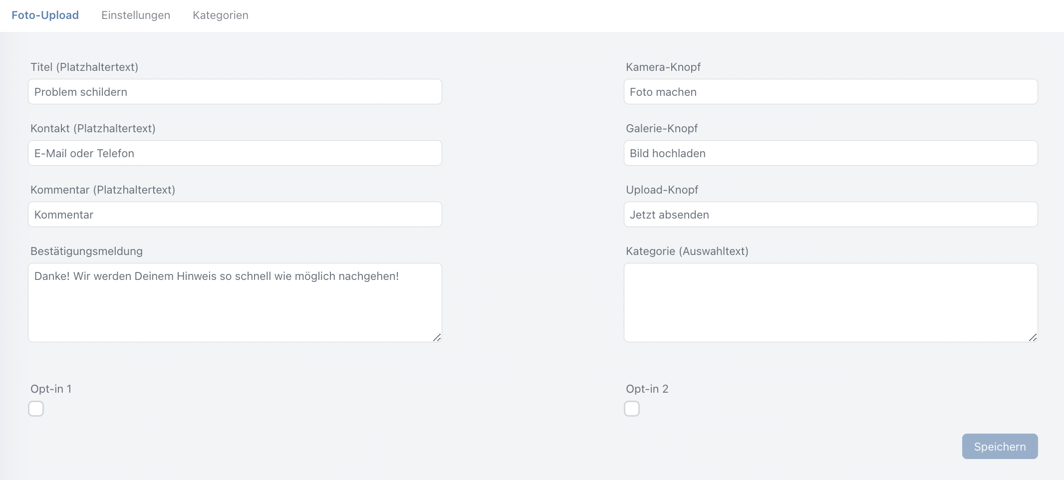 Foto-/Video-Uploader: CMS-Einstellungen & App-Ansicht