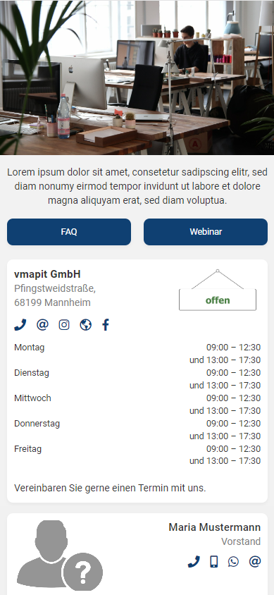Geschäftsstelle: App-Ansicht