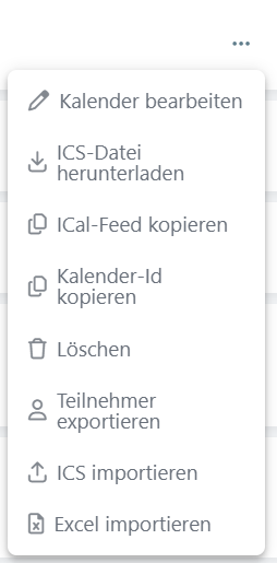 Bearbeitungsoptionen eines Kalenders