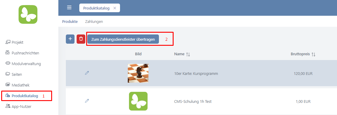Produktkatalog einrichten/verwalten