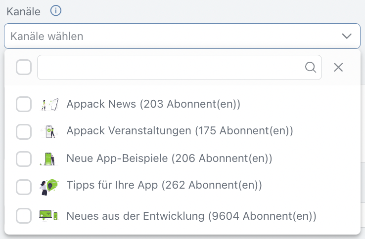 Pushkanal-Auswahl für Pushnachricht