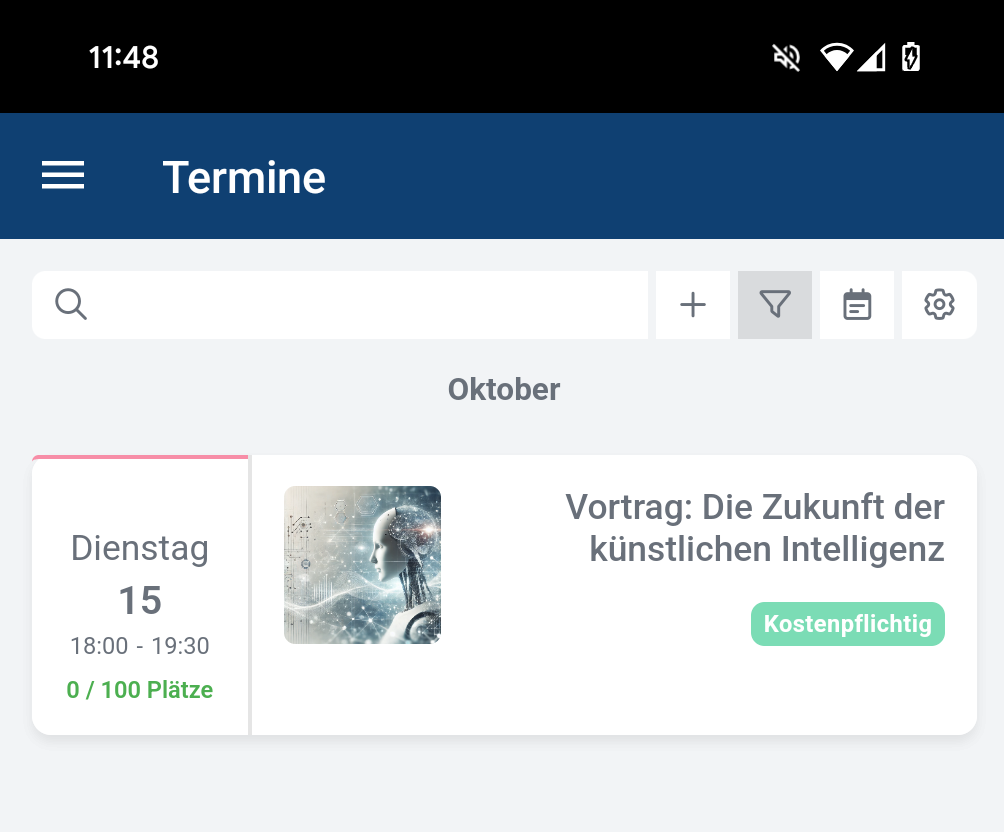 Initiale Ansicht des Termins in der Terminübersicht