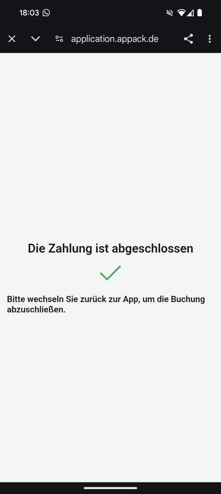 Bestätigung der Zahlung