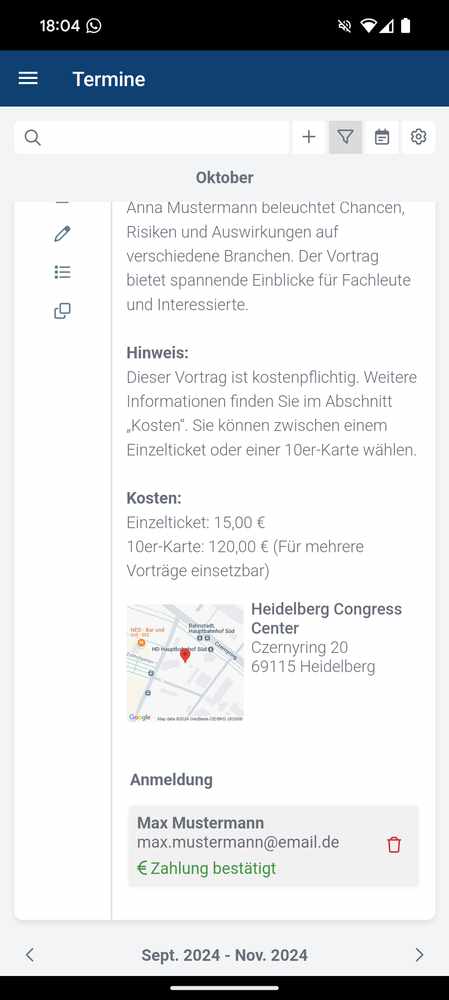 Erfolgreiche Terminanmeldung