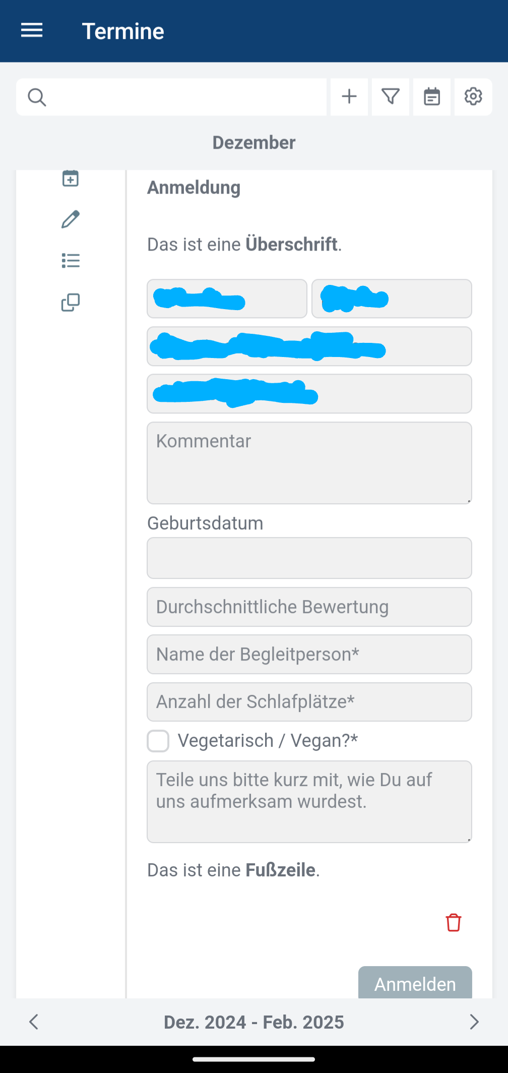 App-Perspektive: Beispiel eines Anmeldeformulars