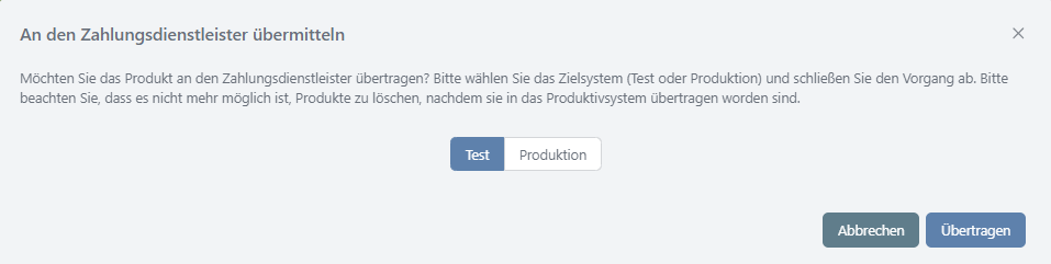 Übermittlung an Zahlungsdienstleister